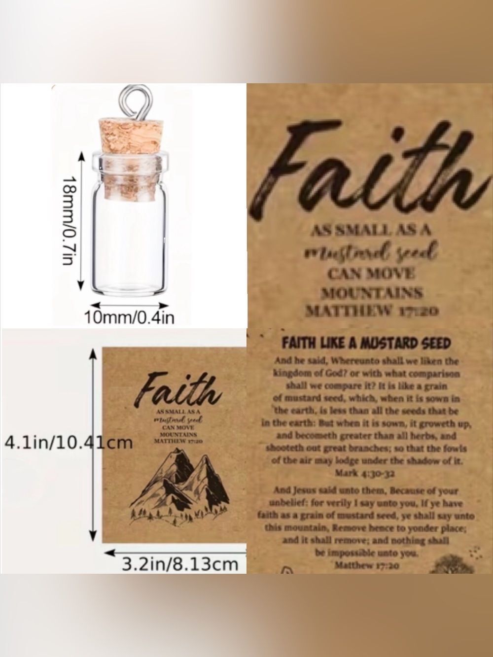 NWT FAITH AS SMALL AS A MUSTARD SEED MINI GLASS BOTTLE INCL. CARD & NECKLACE
